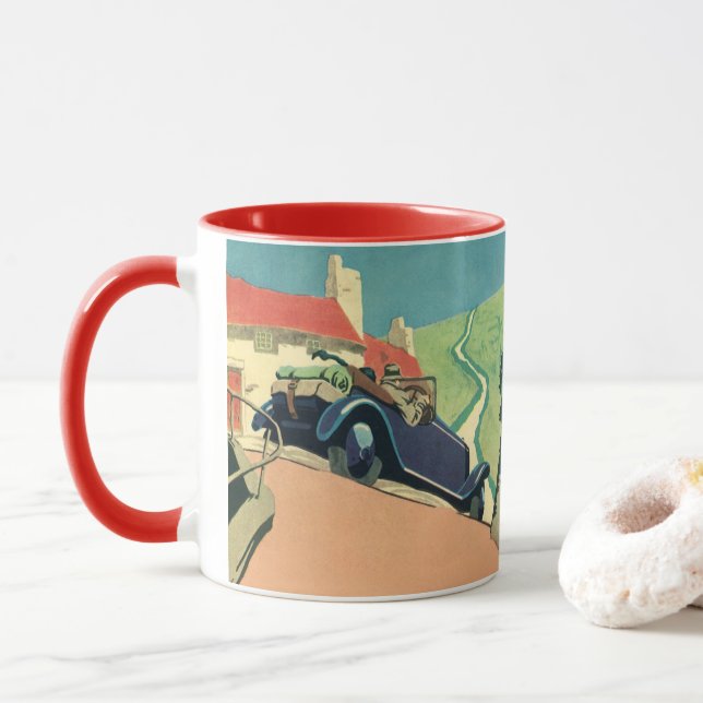 Caneca Viagem de carro conversível antigo no campo (Com Donut)