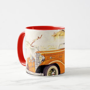 Caneca Viagem de férias em família em um carro conversíve