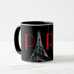 Caneca Viagem vermelho preto & branco de Paris da torre