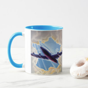 Caneca Viagens Antigas, Avião Voando em Nuvens no Céu