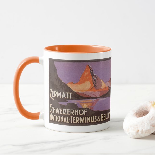 Caneca Viagens vintage, Montanha Matterhorn na Suiça (Com Donut)