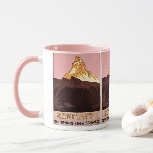 Caneca Viagens vintage, Montanha Matterhorn, Suiça (Com Donut)