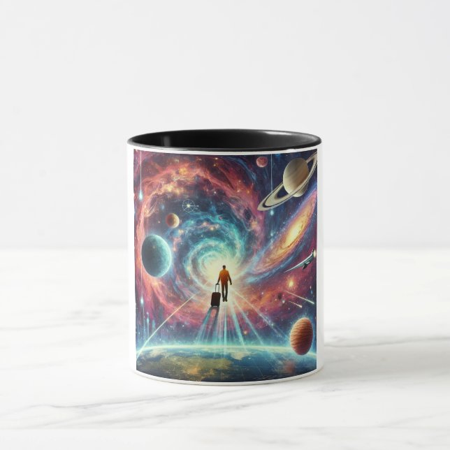 Caneca Viajante Cósmico Flutuando no Espaço (Centro)