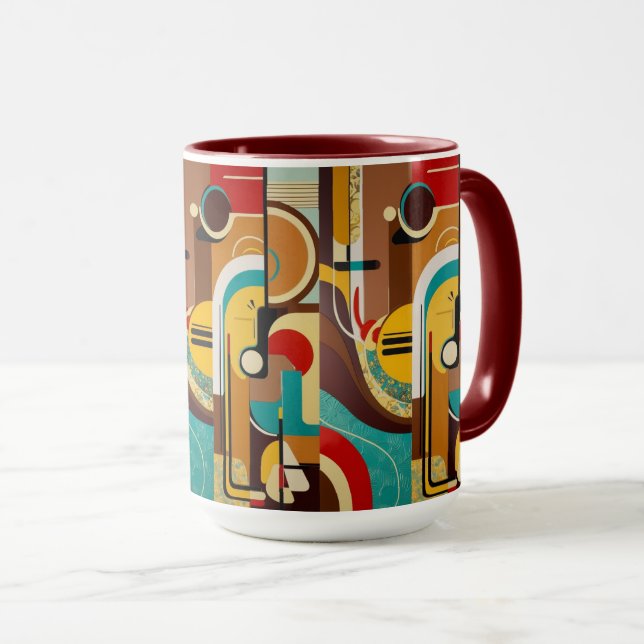 Caneca Víblias do século médio | Design Amarelo e castanh (Frente Esquerda)