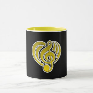 Caneca Vibrações Amor Musical Coração Amarelo Nota Musica