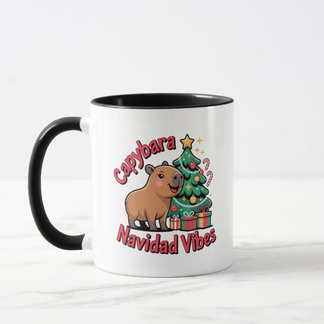 Caneca Vibrações de Natal do Capivara Humor de Feriado (Esquerda)