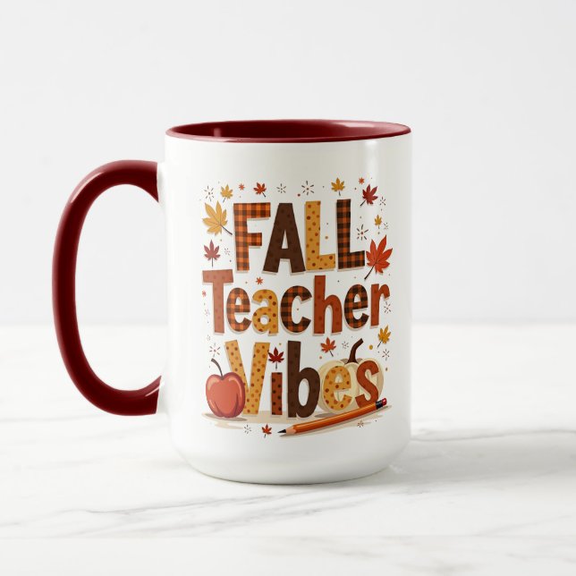 Caneca Vibrações Personalizadas de Outono para Professore (Esquerda)
