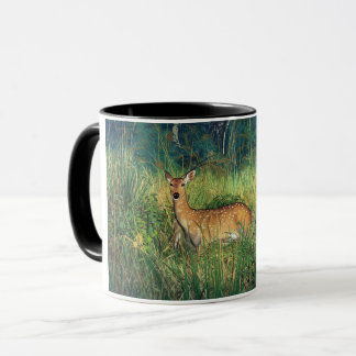 Caneca Vibrant Anime Deer in Tall Grass Forest Scene