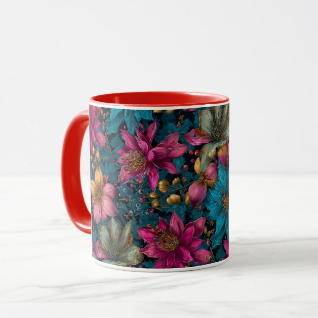 Caneca Vibrant Christmas Botanical Fantasy Pattern (Frente Esquerda)