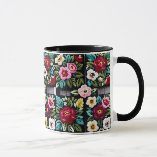 Caneca Vibrant Floral Embroidery Quartet on Black