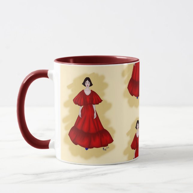 Caneca Vibrant Red Dress with Sculptural Movement Style (Esquerda)