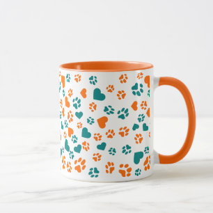 Caneca Vibrante Laranja e Azul-Piscina Impressão de Pata