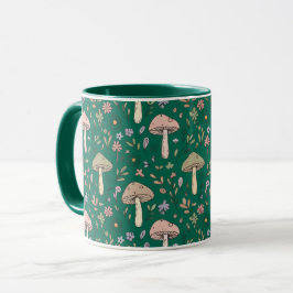 Caneca Vibrante Padrão Sem Costura de Fungos Esmeralda Pr
