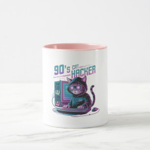 Caneca Vibrante Retro 90s Cat Hacker Mug
