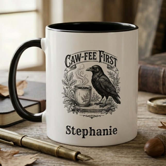Caneca Viciado em Cafeína Corvo Engraçado Presente de Art (Funny raven coffee mug)
