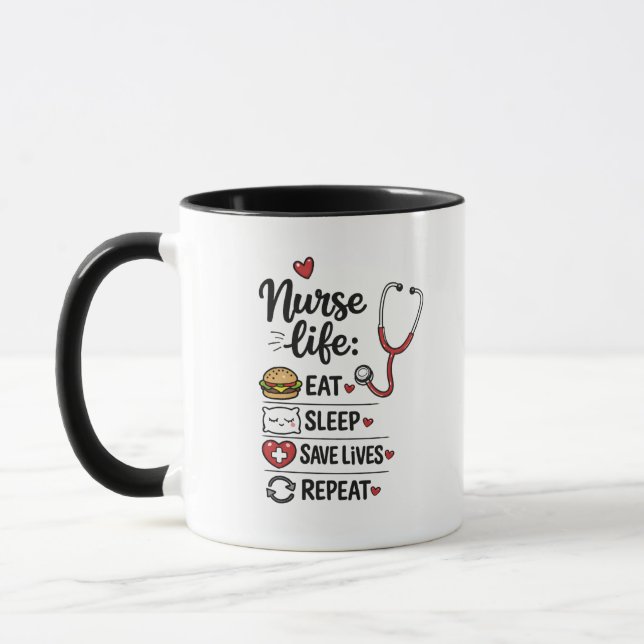 Caneca Vida de Enfermeira: Comer Dormir Salvar Vidas Repe (Esquerda)