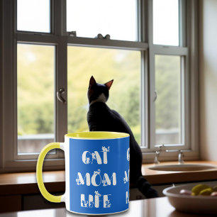 Caneca Vida de Mãe de Gato Azul Tipografia Fofo Dia das M