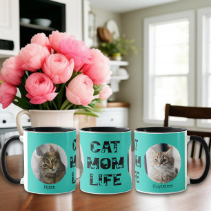 Caneca Vida de Mãe de Gato Fofa Foto de Animal Personaliz