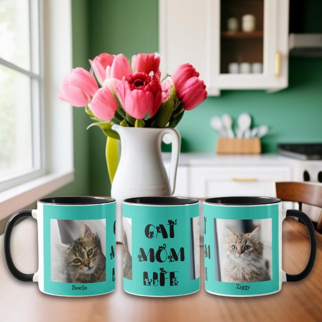 Caneca Vida de Mãe de Gato Personalizada com Foto Azul Tu (Criador carregado)