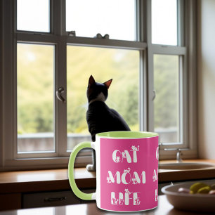 Caneca Vida de Mãe de Gato Rosa Tipografia Fofo Dia das M