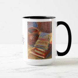 Caneca Vida estática com pintura de livros