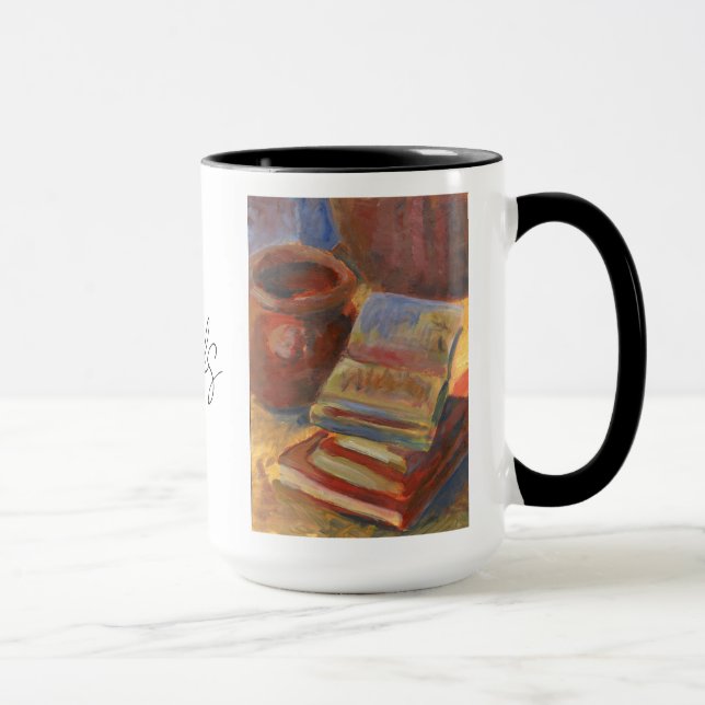 Caneca Vida estática com pintura de livros (Direita)