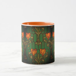 Caneca Vidro achatado flores florais nouveau flores elega