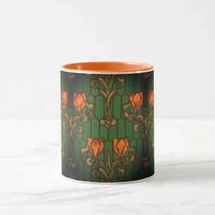 Caneca Vidro achatado flores florais nouveau flores elega