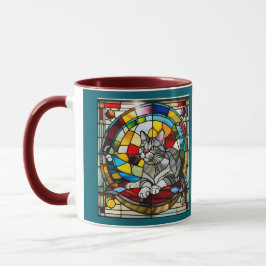 Caneca Vidro Colorido de Gato Tabby Cinza Fofo