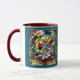 Caneca Vidro Colorido de Gato Tabby Cinza Fofo