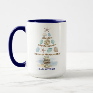 Caneca Vidro marítimo e saudações Natal