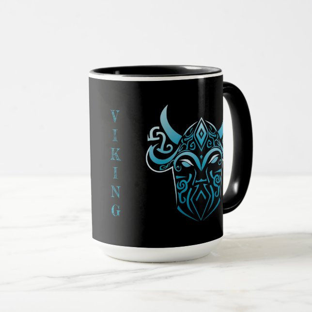 Caneca Viking, símbolo azul, gráfico digital (Frente Esquerda)