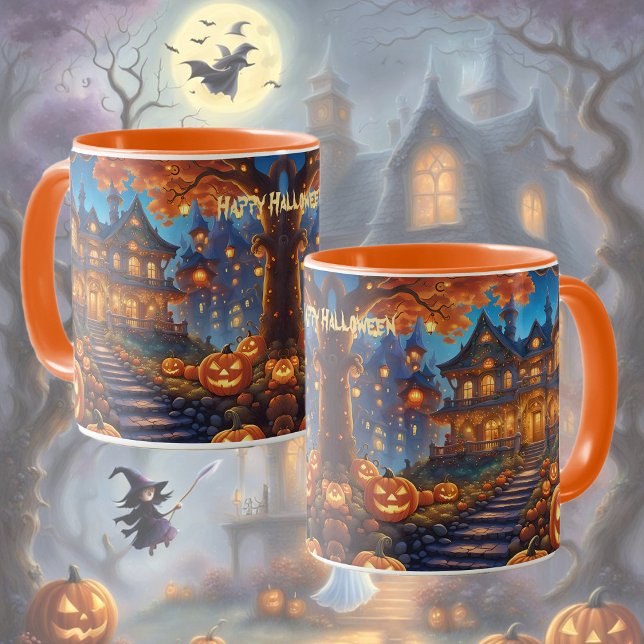 Caneca Villa Spooky na floresta, abóboras, Halloween (Criador carregado)