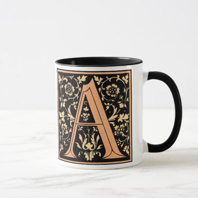 Caneca Vinatge Preto e Dourado - Letra 'A' - Mug (Direita)