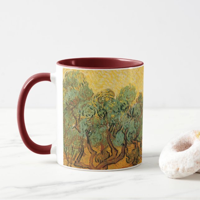 Caneca Vincent van Gogh - Oliveiras, céu amarelo e sol (Com Donut)