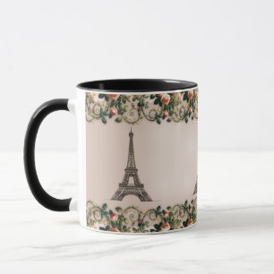 Caneca Vinhas Rosa Paris Torre Eiffel Shabby Chic