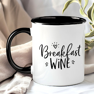 Caneca Vinho de Café da Manhã Citação Engraçada Preta na 