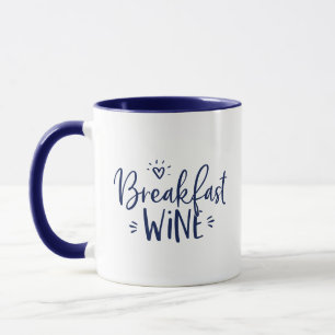 Caneca Vinho no Café da Manhã Citação Divertida Azul Mari