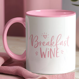 Caneca Vinho no Café da Manhã Citação Engraçada Rosa