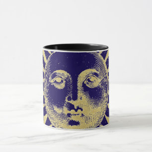 Caneca Vintage Antiguidade face azul Dourada