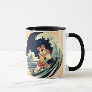 Caneca Vintage Art Deco lança beijo nas ondas da praia