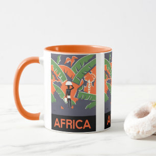 Caneca Vintage Art Deco Viagem, Nativo na Selva Africana