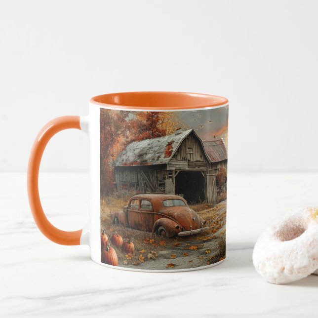 Caneca Vintage Autumn Country Road e Barn (Com Donut)