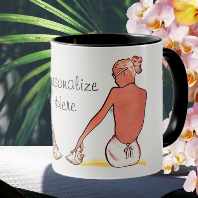Caneca Vintage Beach Girl com elegância de verão de conch (Criador carregado)