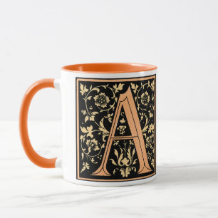Caneca Vintage Black & Dourado Letter 'A' - Mug