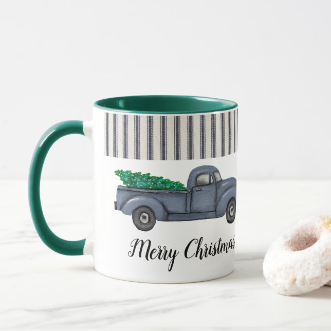 Caneca Vintage Blue Christmas Tree Tree Mug (Com Donut)