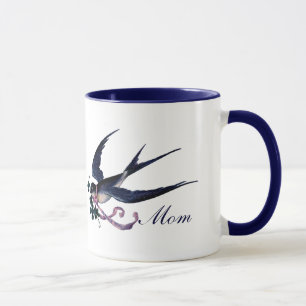 Caneca Vintage Blue Swallow Bird Mãe Mug