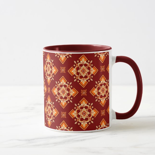 Caneca Vintage Boho Geométrico Padrão Floral (Direita)
