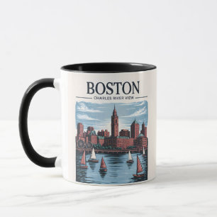 Caneca Vintage Boston Massachusetts Cityscape & SailBotes