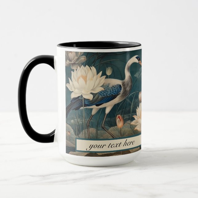 Caneca Vintage botanical blue crane personalizável (Esquerda)